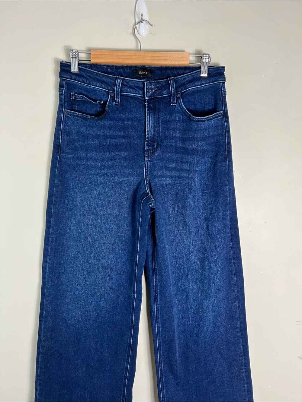 Quince Women’s Organic Cotton Dark Blue Wide Leg Jeans High Rise Stretch Size 30 - Picture 3 of 10